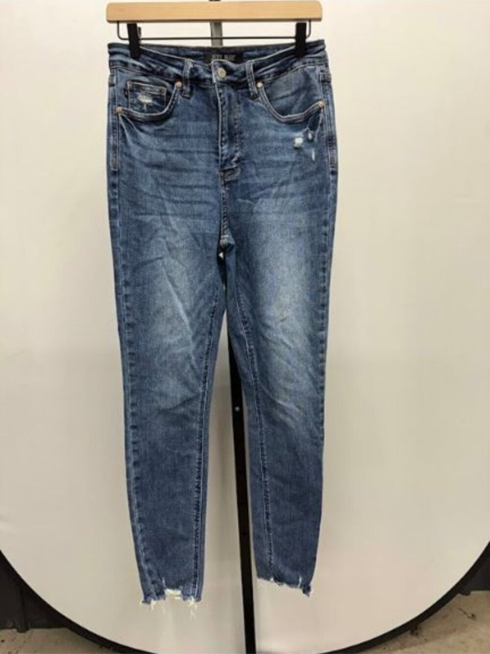 Judy Blue Skinny Fit Distressed Raw Hem Medium Wash Jeans